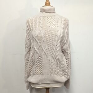 Athleta Cream Bedford Wool & Cashmere Sweater XS Fisherman Mock Neck